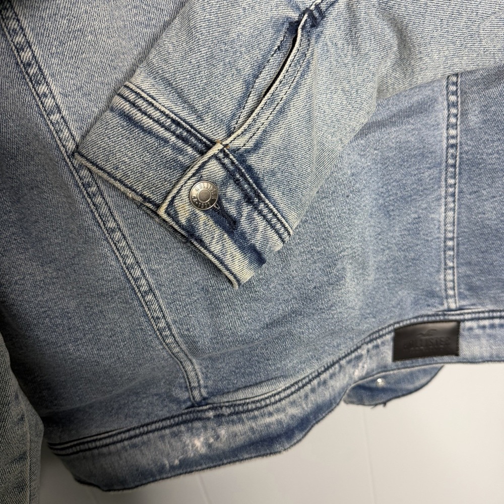 Abercrombie & Fitch Sherpa Lined Denim Trucker Jacket Mens Large Jean Coat - Picture 12 of 14